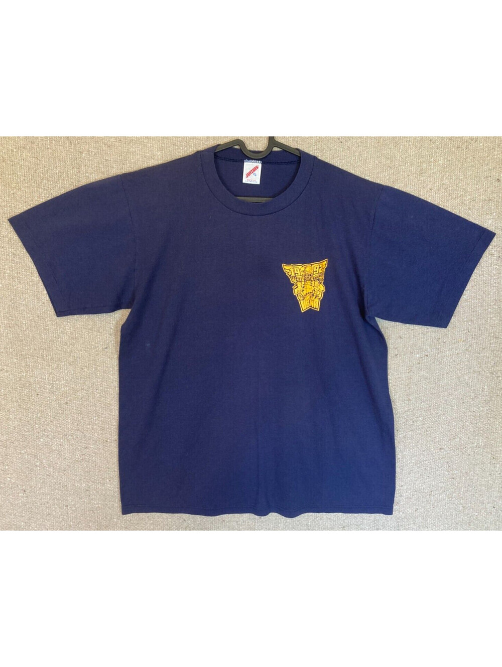 Mens Sz XL JERZEES Single Stitch Blue T Shirt 1992 FORTES FORTUNA ADIUVAT